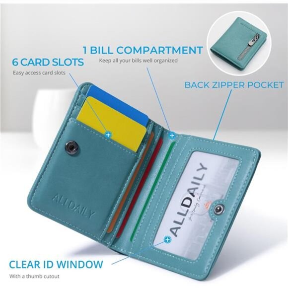Small RFID Wallet Women Slim Compact Bifold Card Holder Mini Travel Purse - Picture 4 of 7